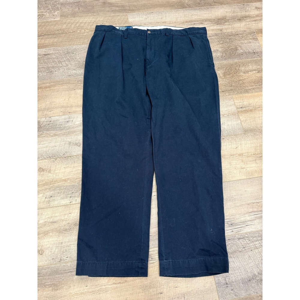 Polo Ralph Lauren Ethan Pant Mens 42x30 Navy Blue Pleated Cotton Chino Trousers
